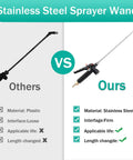 Comparison of plastic sprayer wand and 36 Inch Sprayer Wand Replacement With Adjustable Universal Fit No Bend Design