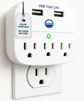 Cruise Ship Ready Must Have Power Strip With Two USB Ports, Non Surge Protector, Compact 120V Outfit For Shipboard Use, wall mounted
