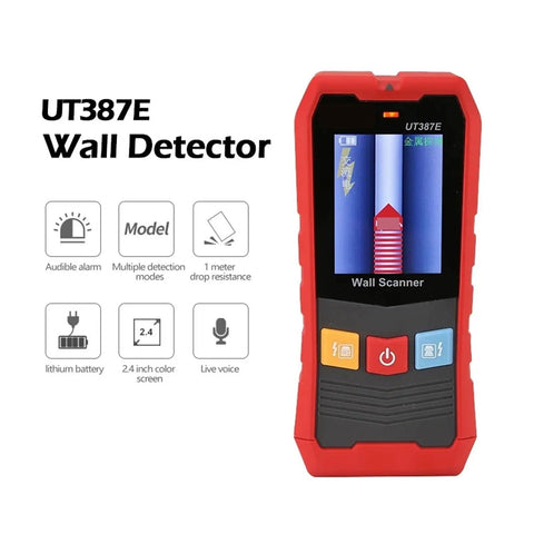 Sharp Wall Detector Scanner And Heavy Duty Metal Detector Working As A Dead Simple Stud Finder With Live Wire Voltage Meter, showing 2.4 inch color screen.