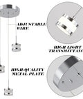 Led Dimmable Three Light Pendant Fixture With Dope Chrome Finish, highlighting adjustable wire and high-quality metal plate