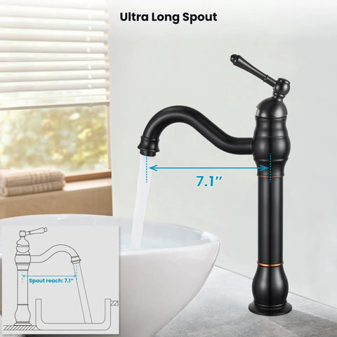 Single Handle Vessel Sink Faucet 360 Degree Swivel One Hole Farmhouse Lavatory Vanity Mixer Tap with Pop Up Drain