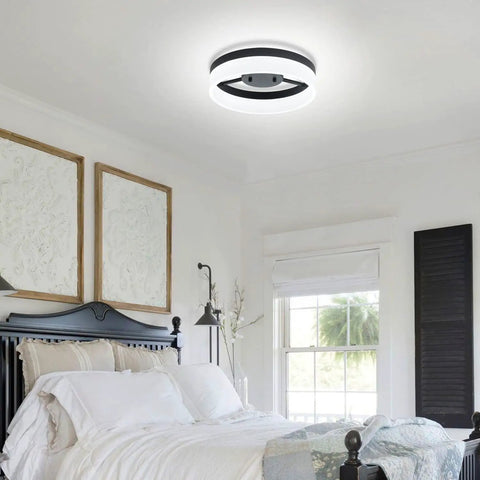 Dope Modern LED Semi Flush Mount Ceiling Light With Black Ring Vintage Modern Eleven Point Eight Inch Ring 18W Daylight 6000K in bedroom