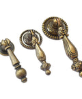 Four Piece Antique Bronze Drawer Pulls Set With Single Hole Mount, Vintage Decorative Handles For Dresser Cabinet Chest And Jewelry Box