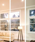 Living room lit by Six Pack 12W Slim 6 Inch Dimmable Recessed Ceiling Downlights with Color Temperature Selectable 2700K 3000K 4000K