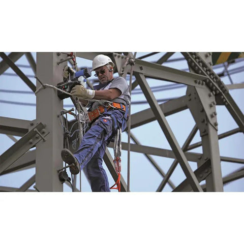 Super Lightweight Portable Magnetic Drill Press By CS Unitec MAB 100 K Compact Cordless Unit in use on a steel structure.
