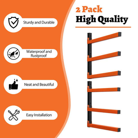 Image of 2 Pack Lumber Rack Wood Organizer and Wall Mount Shelf System with 3 Levels Heavy Duty Orange Metal Storage Racks for Indoor Outdoor Use Built To Last Holds Up To 600 Lbs Per Shelf