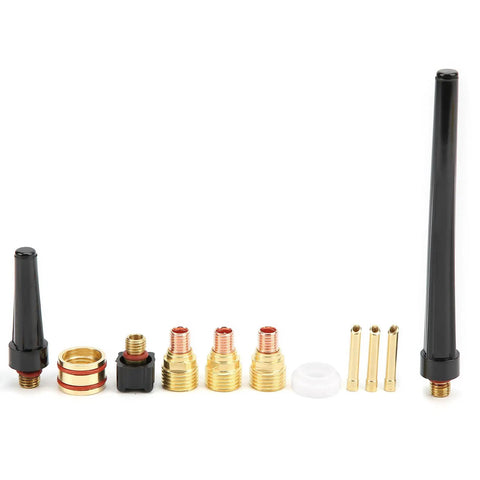Pro Grade Glass Nozzle Kit For WP9 20 Argon Welding Torch, Glass Nozzles And Brass Accessories, includes components on white