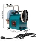 Built Tough 240W Electric Knife Sharpener And Versatile Bench Grinder on workshop table with grinding wheel and polish wheel.