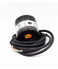 Absolute Rotary Encoder TRD-J1000-RZ With Switch Function, plug-and-play design, shown coiled with wires for automotive use.