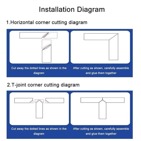 Installation diagram for Heavy Duty Stainless Steel Cable Trunking; shows horizontal and T-joint corner cutting instructions.