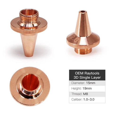 10 Pcs 3D Laser Nozzles M8 Thread Brass 15 mm Diameter 19 mm Height Caliber 1.0 To 3.0 For Raytools BT240S BM109