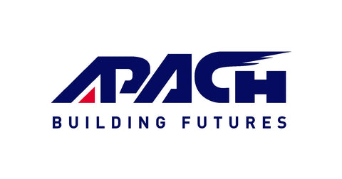 APACH logo with blue text and stylized design elements, featuring the slogan 'Building Futures' in bold letters below.