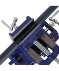 Top view of 4 Inch X Y Cross Slide Drill Press Vise With Heavy Duty Steel Construction, showing serrated jaws and lead screws.