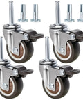 2 Inch Non Marring Rubber Caster Wheels 4 Pack With Brakes Five Sixteenths By One And One Half Inch Grip Neck Sleeve Plugs