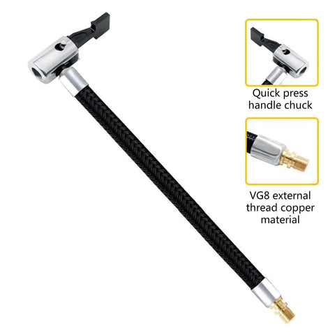 Universal Air Pump Hose Adapter Extension Tube For Car And Motorbike Tire Inflator Durable Flexible Locking Valve Connector Tool Kit, 20cm braided