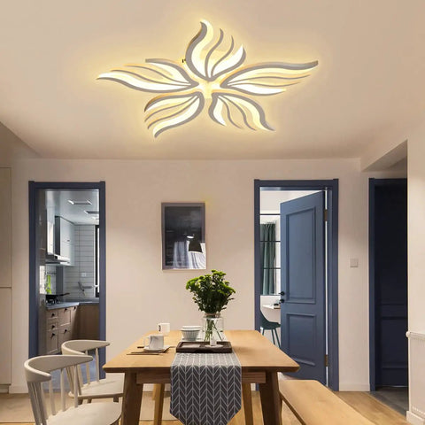 Modern Flower Shaped Dimmable Led Ceiling Light Fixture With Remote Control Acrylic Flush Mount Chandelier in dining room