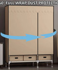Heavy Duty Canvas Wardrobe Stack With Metal Hanging Rail And Deep Shelves, freestanding closet with dust protection, two drawers.