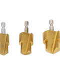 Grab This Heavy Duty 3 Piece Pipe Reaming Step Drill Bit Set Made From High Carbon Steel With Hex Shank For Deburring And Fitting Expansion Up To 19Mm 24Mm And 31Mm Sizes Perfect For DIY Pros. 3 piece pipe reaming step drill bits, high carbon steel, hex shank, 19mm 24mm 31mm