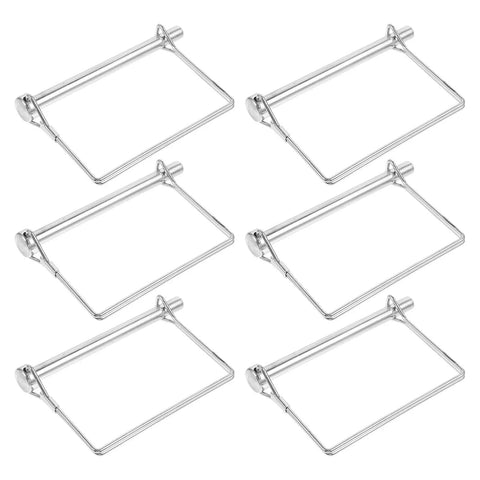 Six Pack 4 Inch Heavy Duty Stainless Steel Wire Lock Hitch Pin Quick Release Safety Lock, set of six on white background.