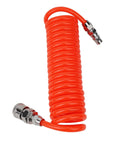 Badass Retractable Pneumatic Air Compressor Hose Got Quick Couplers Fits Garage Workshop Tools 3 Meter Polyurethane Spring Tube Tangle Free Smooth Flow Orange Heavy Duty Flexibility Great For Home And Pros Daily Use Now orange coiled hose with quick couplers