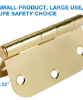 Door Hinges 3.5 Inch Polished Brass, 18 Pack, Heavy Duty Steel With Rounded 5 Eighths Radius Corners, Reversible Removable Pin
