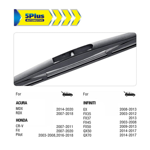 14 Inch Rear Wiper Blade Replacement For Subaru Forester Ascent Impreza Outback Tribeca And Honda CR V Fit Models Easy Install Durable Windshield Wiper Upgrade For Clear Visibility In Rain Snow, showcasing compatibility chart for various car models.