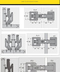 Diagram showing installation of 2 Pack 175 Degree Hidden Frameless Cabinet Hinges with Hydraulic Soft Close Adjustable Mount