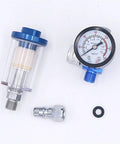 Badass Performance HVLP Mini Paint Spray Gun With Integrated Pressure Regulator And 125 Ml Gravity Cup featuring pressure gauge and air filter.