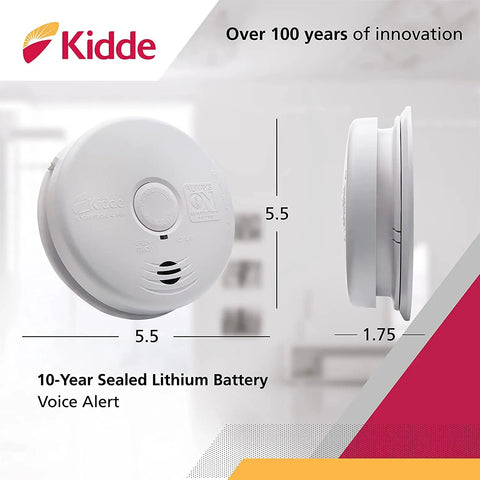 Side and front view of Hardwired Smoke Alarm With 10 Year Battery Backup, dimensions labeled, suitable for home safety use.