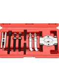 MINI 9 Piece Bearing Puller Separator Tool Set in red case with various sized jaws for gear and pulley removal, ideal for engines.