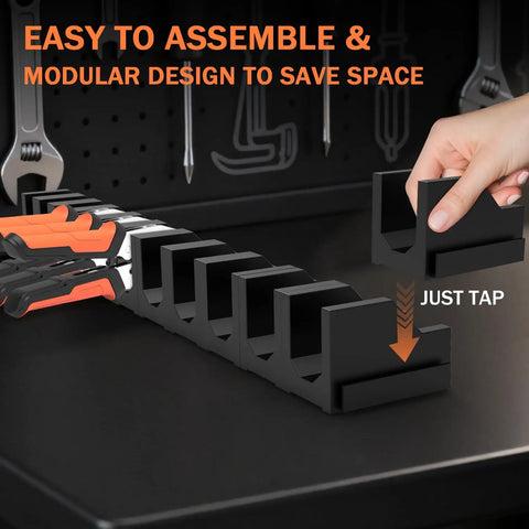 Expandable Magnetic Plier Organizer With 0.51 0.71 And 0.87 Inch Slots, Modular Tool Box And Drawer Organizer shown with hand installing a module