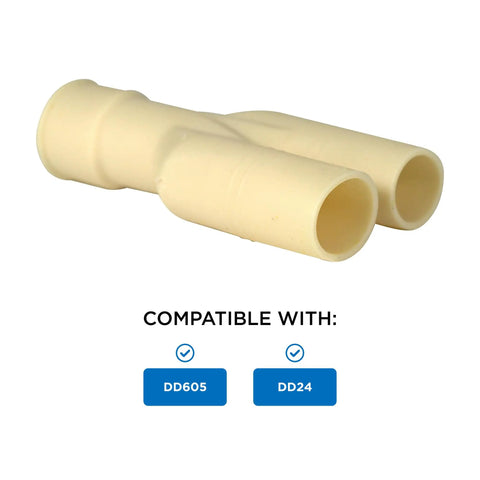 Double Drain Hose Joiner Connector OEM Appliance Part 529872 for easy DIY home improvement and dishwasher drain fix, shown with compatible model numbers DD605 and DD24