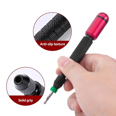 Close-up of 21 In 1 Precision Pin Vise Hand Drill Set With 10 Mini Drill Bits showing anti-slip texture and solid grip.