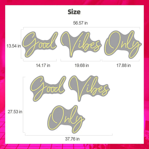 Good Vibes Only Neon Sign For Walls Large LED Neon Light size dimensions in inches for bedroom party bar café shop decor
