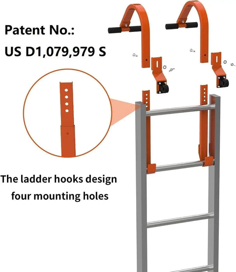 Two Pack Heavy Duty Roof Ladder Hook With Wheel And Rubber Grip T Bar Extension Ladder Stabilizer showing design and mounting holes