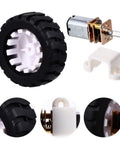 2 Sets Mini DC Gear Motor Kit With Rubber Tire Lightweight Reducer Motor For DIY Projects And Educational Experiments High Torque And Low Noise Design shown with parts and close-ups