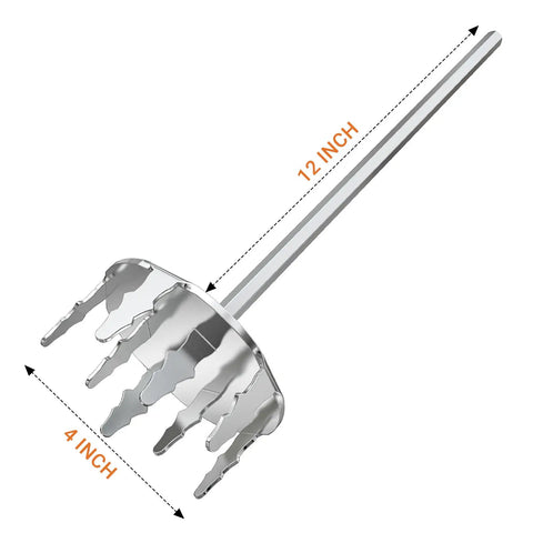 Hella Sharp Stainless Steel Meat Fork Pork Puller Tool With Upgraded Ultra Tough Tines, 12 inch long, 4 inch diameter.