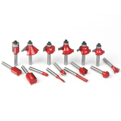 15 Piece One Quarter Inch Shank Router Bits Set With Pro Grade Tungsten Carbide Double Flute Cutters Wood Milling Kit