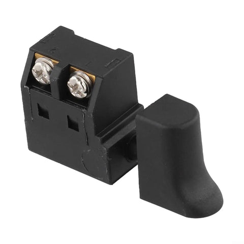 Heavy Duty Variable Speed Trigger Switch With Dead Easy Turn Knob For Electric Drill And Circular Saw Lock On Or Self Rest Mode Black Housing side view with connectors.