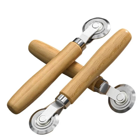 Two Precise 0.5mm Cardboard Scoring Tools with durable metal wheels and oak handles, ergonomic design for smooth creasing.