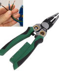 Badafaci 8 In 1 Wire Stripper Voltage Tester Multifunctional Crimping Cutting Pliers Electrical Tool with green handles.