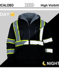 Hi Vis Fleece Lined Safety Hoodie For Men With Reflective Stripes, Winter Bomber Jacket Style, ANSI 107, Black, 2XL