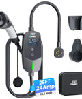 Level 2 EV Charger 24 Amp 240 Volt With 25 Foot Cable For Home Garage NEMA 14 30P Plug J1772 Non Tesla EV Compatible Adjustable Current