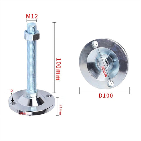 Rock Solid Heavy Duty Leveling Feet Set Of Four Thick Carbon Steel Adjustable Machine Support Legs showing detailed steel mount dimensions.