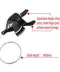 Heavy Duty Beefy 10 Speed Right Shift Lever Set showing ergonomic design and cable length of 2450mm with thumb press index finger pull