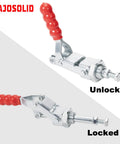 2 Pack Heavy Duty Push Pull Toggle Clamp 36224 Rock Solid 700 Lb Grip Quick Release Workholding Fixture For Metal Fabrication And Woodworking Shop Beast With Easy Action Steel Frame in unlocked and locked positions.