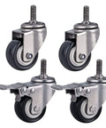 Heavy Duty Furniture Caster Wheels With Brake Silent Polyurethane Rollers For Tables And Desks Double Bearing Swivel Casters M10 Thread 304 Stainless Steel 4 Pack close-up