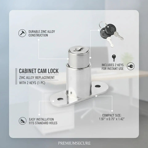 Solid Zinc Alloy Cabinet Cam Lock With Two Keys Replacement For Drawers Sliding Doors And Office Furniture