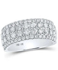 Showstopping Four Row Diamond Band Ring In Ten Karat White Gold Featuring One Point Five CTW Round Stones And I To I Two Clarity at an angle, showcasing diamond brilliance.