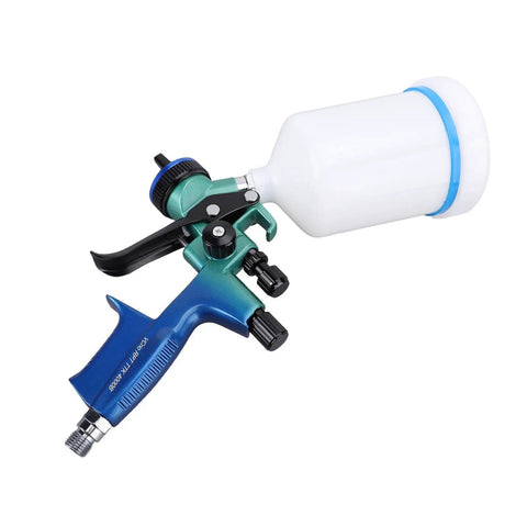Plug And Play HVLP Spray Paint Kit With 600 Mil Liter Cup And 1 Point 3 Millimeter Stainless Nozzle, detailed view of spray gun.